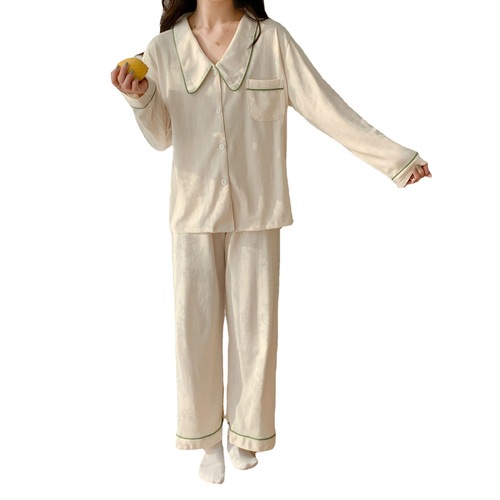 高级感睡衣女春秋季新款棉质长袖纯色开衫少女可外穿家居服套装士