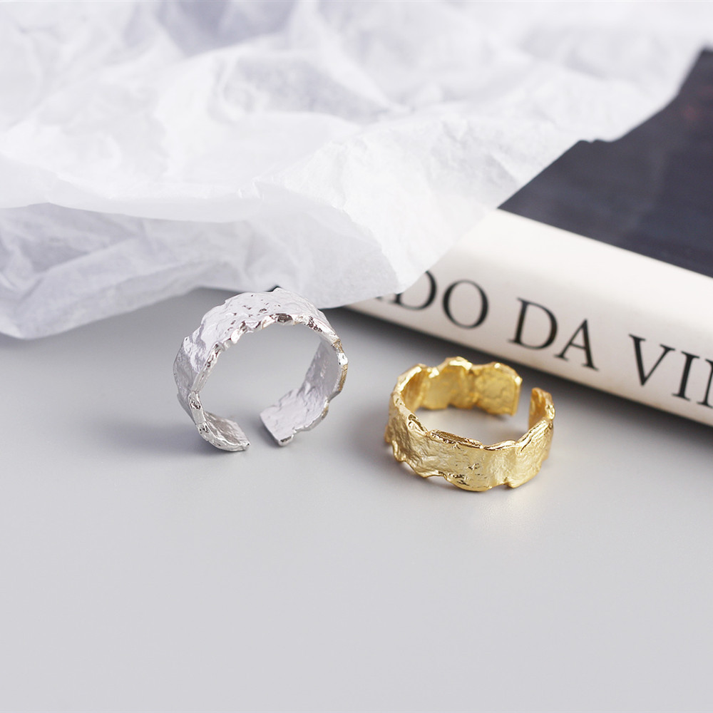 French style light luxury ins ring S925 sterling silver Korean version of irregular tin foil paper r