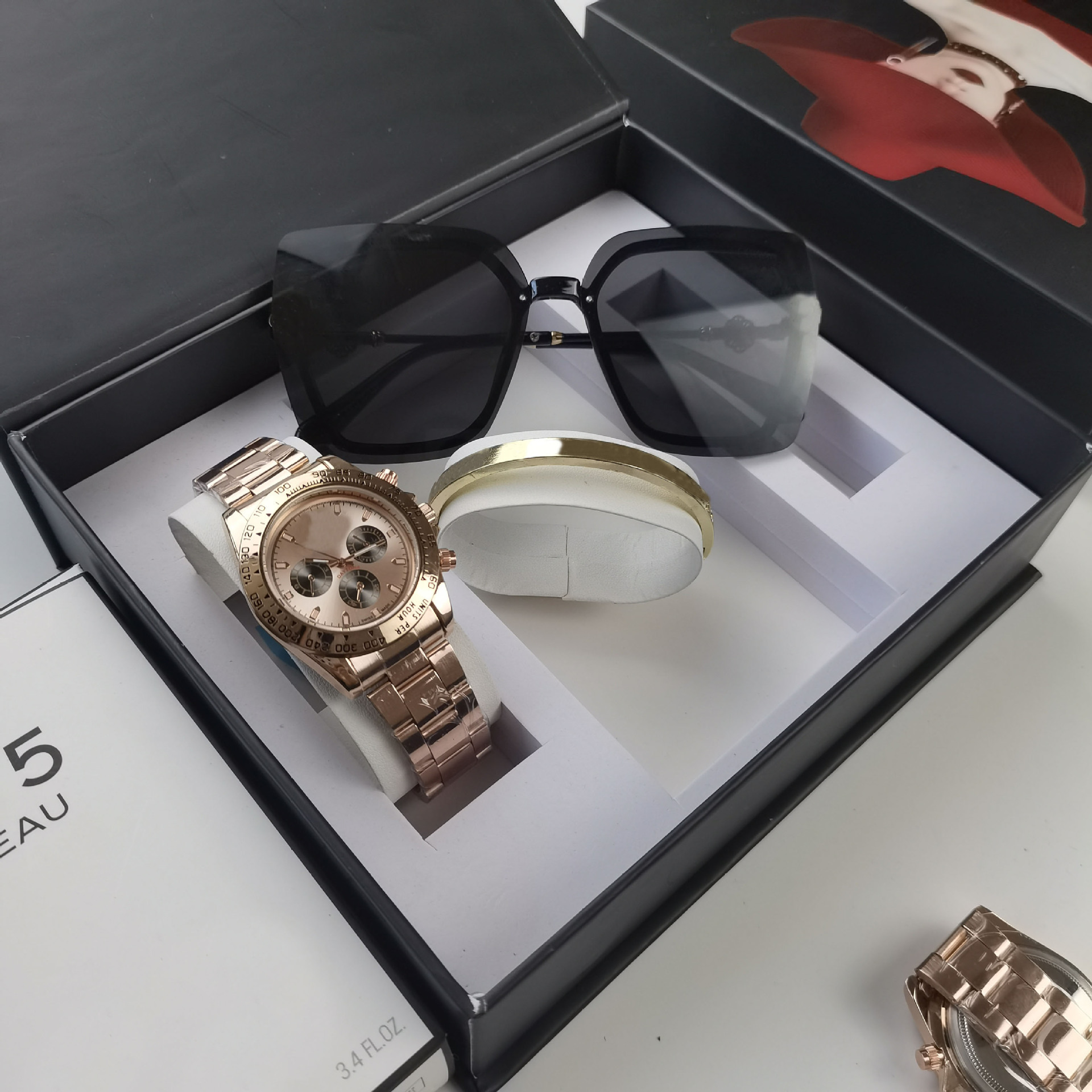 Sunglasses set rose gold three-eyed steel