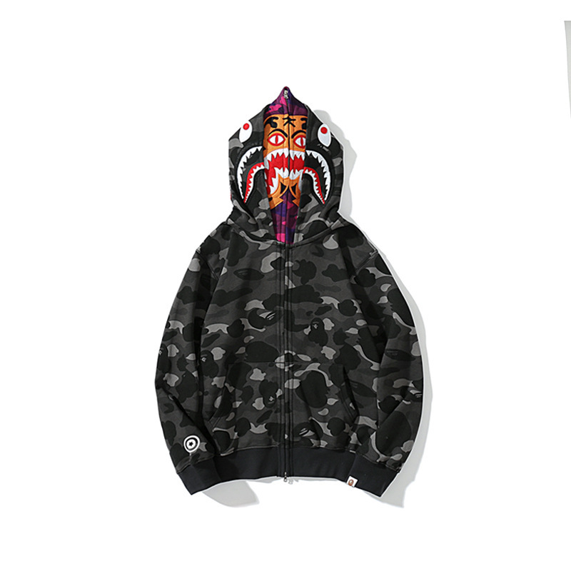 Cross-border Foreign Trade Camouflage Shark Tiger Head Hoodie Men's Winter fleece-lined Cardigan Zipper Hooded Couple Jacket Cross-border Foreign Trade Camouflage Shark Tiger Head Hoodie Men's Winter fleece-lined Cardigan Zipper Hooded Couple Jacket