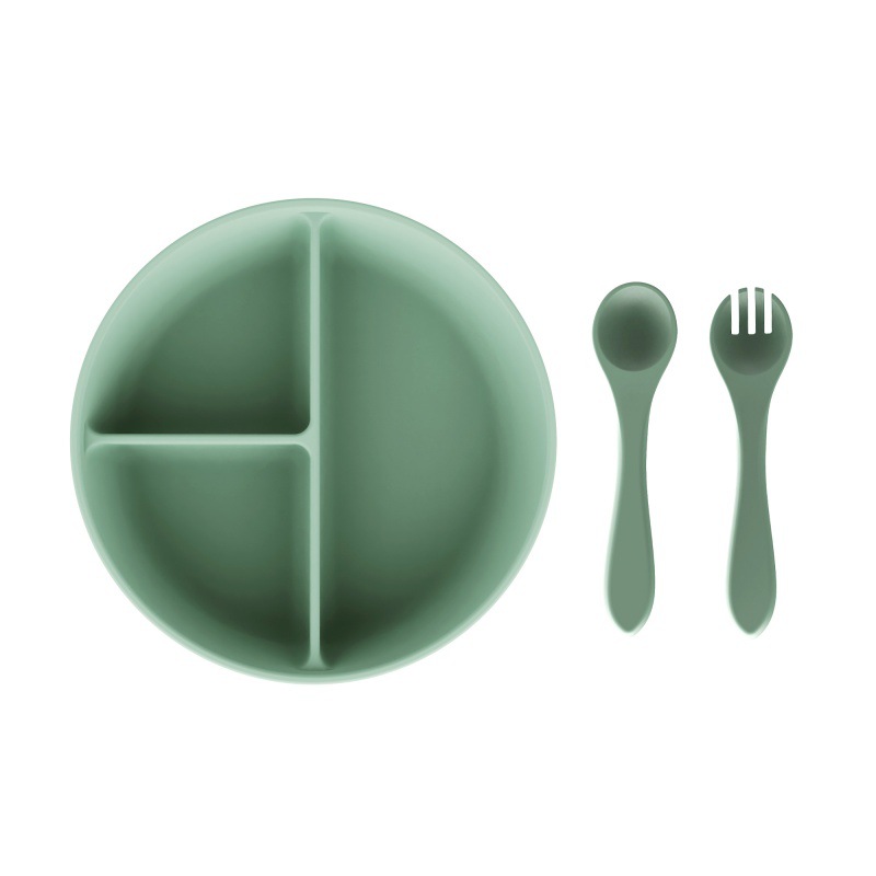 Alimentos de silicona set de cubiertos para niños cucharas blandas tenedor ventosa cuenco divisor de platos de comedor bib puede personalizar caja de regalo