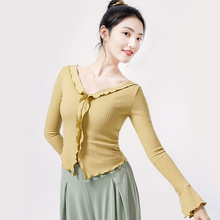 古典舞中国舞现代舞练功服形体服木耳边长袖显瘦上衣成人舞蹈服装