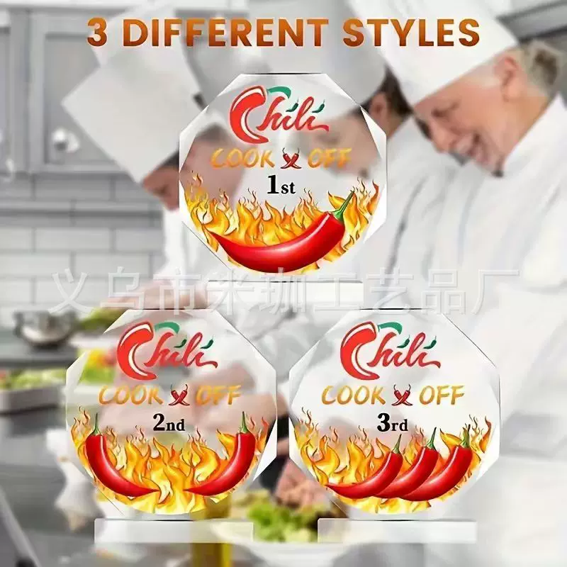 亚马逊新品透明亚克力带底座拼图辣椒烹饪大赛桌面工艺品装饰摆件