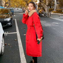 翻领派克棉服女中长款2021冬季新款韩版宽松工装加绒加厚棉袄外套