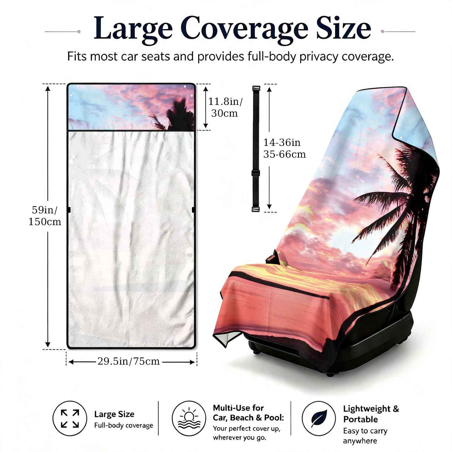 Printed bath towel and car seat cover 2-in-1, ultra-fine fiber outdoor beach and car dual-use universal seat cushion