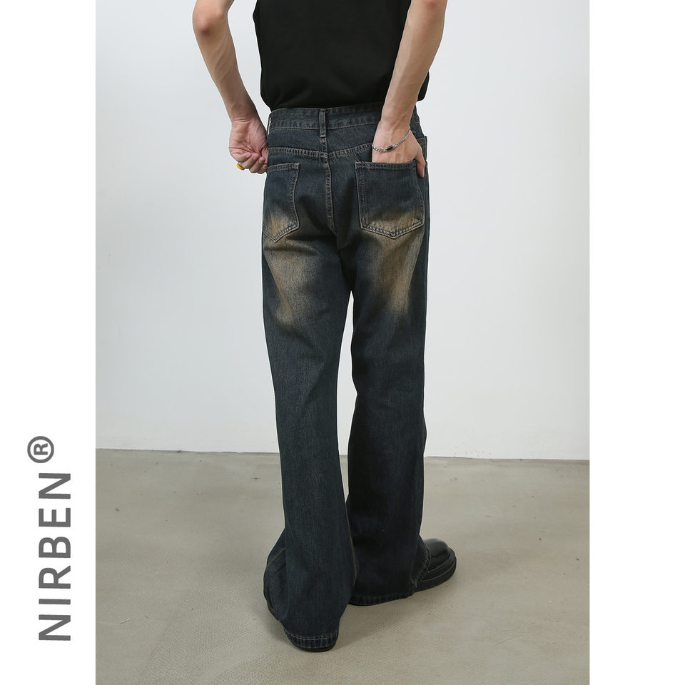 Quần jean nam ống đứng dáng suông rộng cạp vừa phong cách Hàn, vải denim giặt cổ điển — Xanh lam nhạt, Xám nhạt, Đất Sét