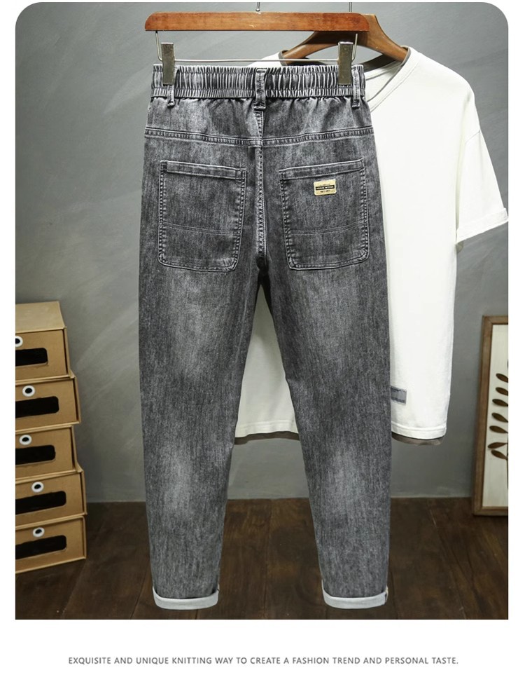 Herren Jeans Schwarz Gerade Geschnitten Mit Elastischem Bund_voghion.com