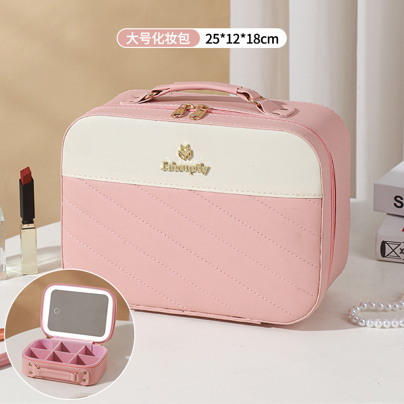 Nueva bolsa de cosméticos con lámpara LED de gran capacidad ins caja de almacenamiento de recuerdos de alta calidad maleta de viaje portátil
