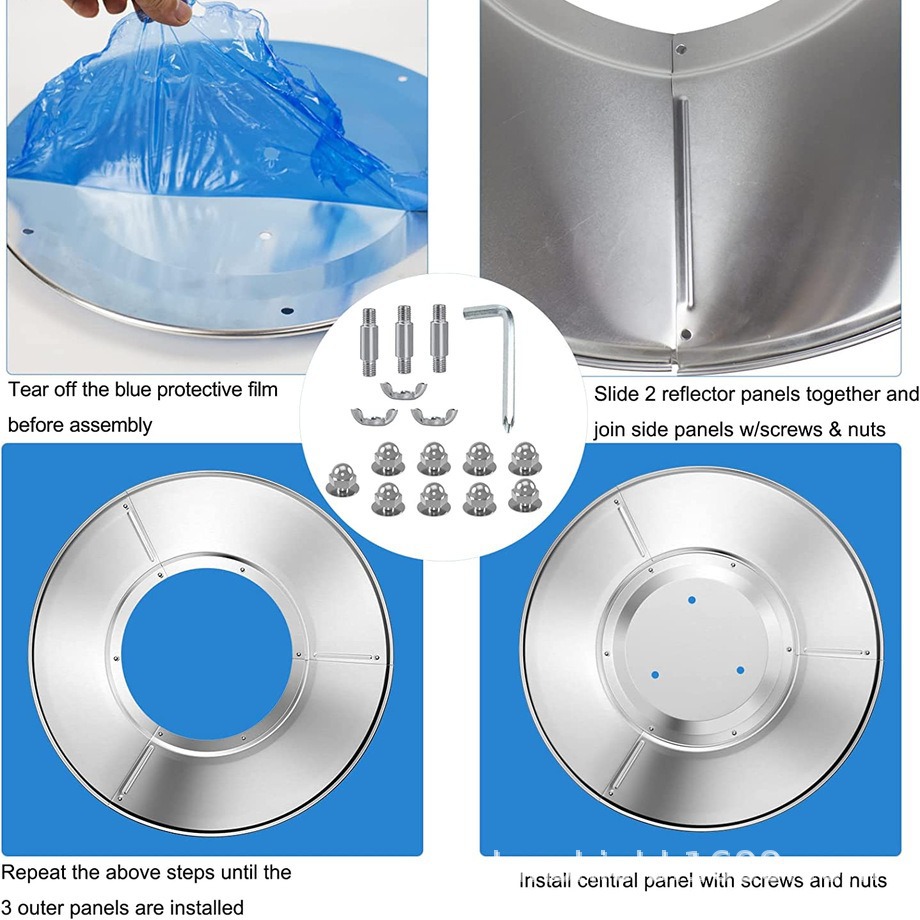 Accesorios de calefactor de gas de paraguas al aire libre cubierta reflectante de cuatro piezas fácil de ensamblar con tornillo precio al por mayor negociable