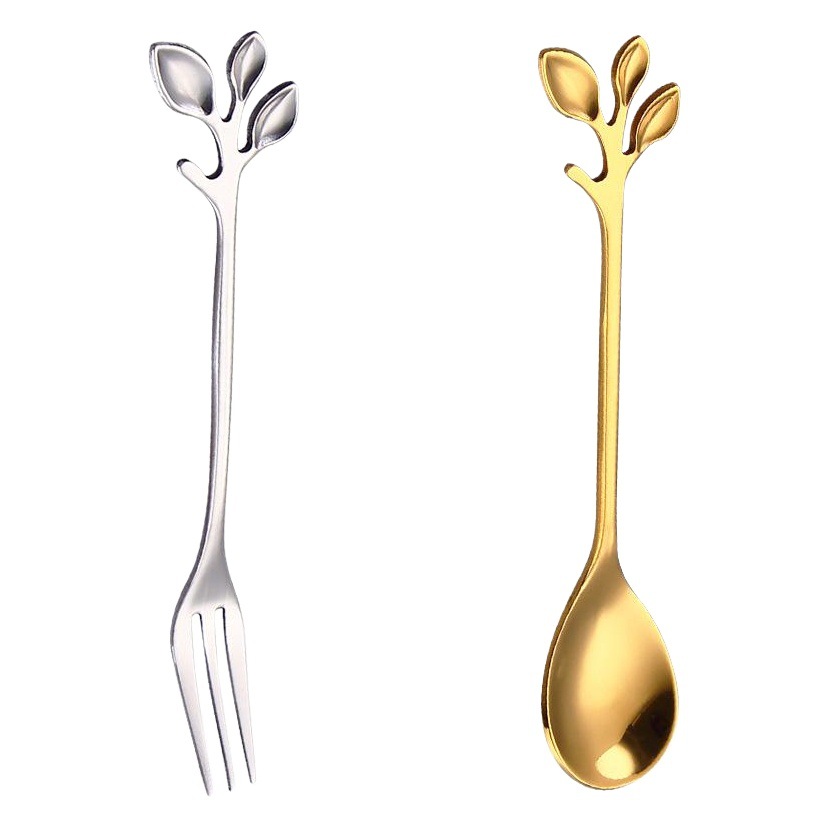 Stainless Steel Coffee Spoon Mixing Spoon Creative Branch Leaf Spoon Stainless Steel Fork Dessert Fork Dessert Spoon