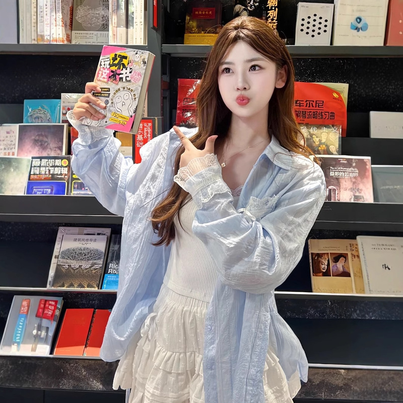 Korean Lace Splicing Shirt Jacket Women's Summer Thin Loose Casual Sun Protection Shirt Lazy Versatile Top