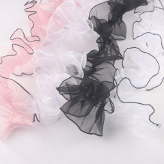 New style ballet pink black edge puffy lace ribbon internet celebrity same style bouquet packaging material lace fly lace 