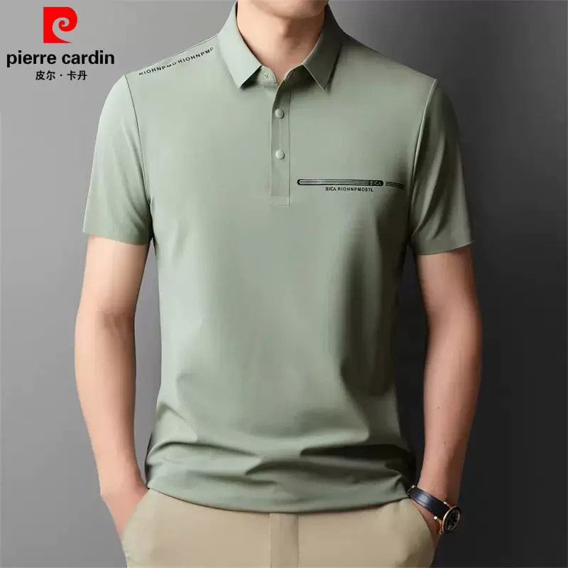 Мужская рубашка-поло Pierre Cardin из шелкового шелка с короткими рукавами, бесшовная летняя тонкая дышащая футболка большого размера с половиной рукавов, против морщин