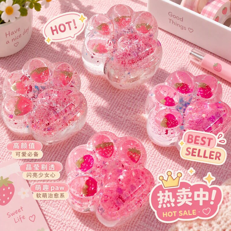 Strawberry Soft Cat Paw Squishy Toy, Slow Rebound Donut Stress Relief Gadget, Strawberry Cat Paw for Fun Play Strawberry Soft Cat Paw Squishy Toy, Slow Rebound Donut Stress Relief Gadget, Strawberry Cat Paw for Fun Play