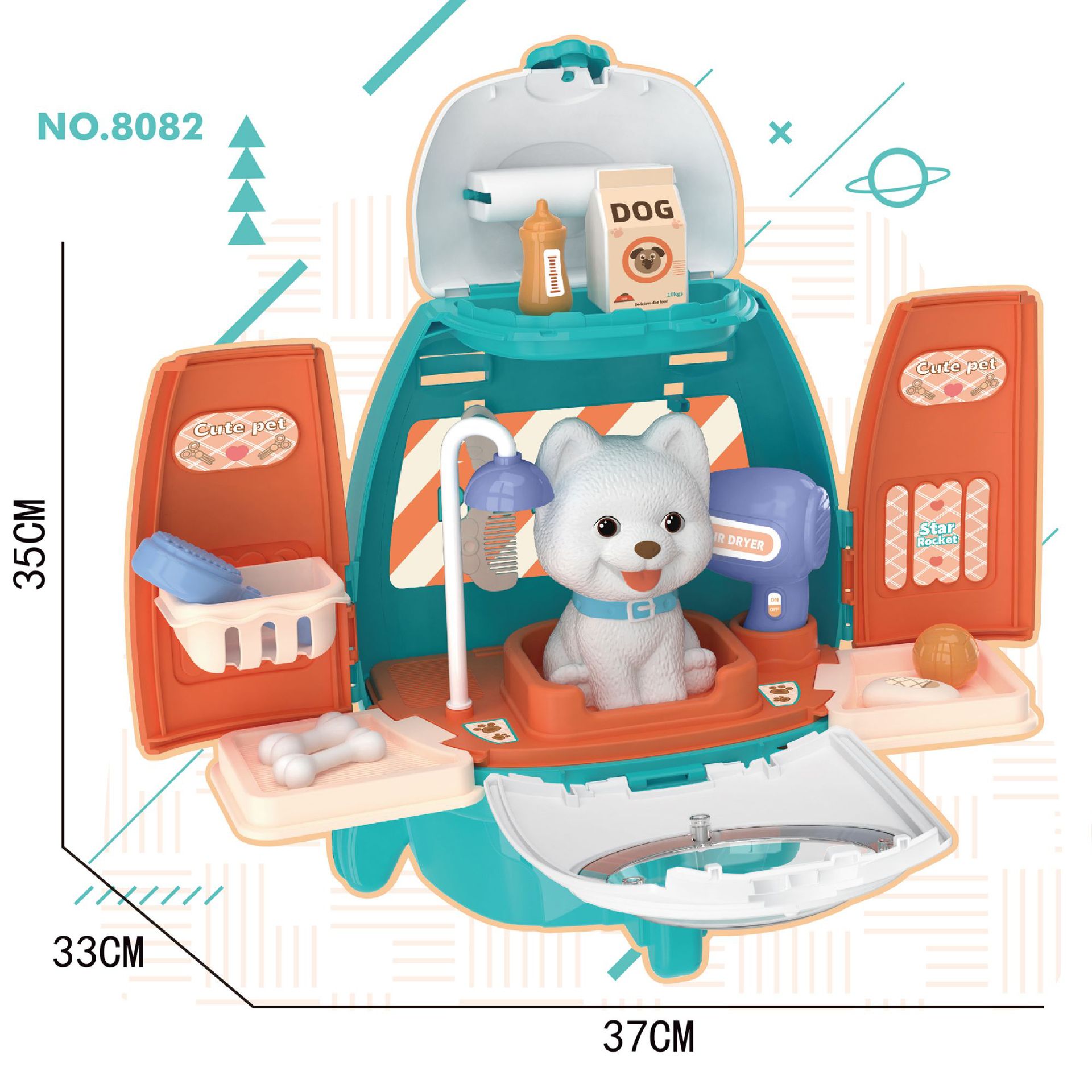 El comercio exterior de los niños de simulación de perro mascota vestidor cosméticos traje de juego casa cohete mochila mascota doctor juguete