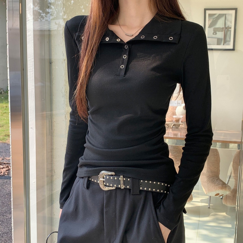 BELLA高领长袖t恤女早秋季堆堆领打底衫内搭褶皱收腰显瘦修身|undefined