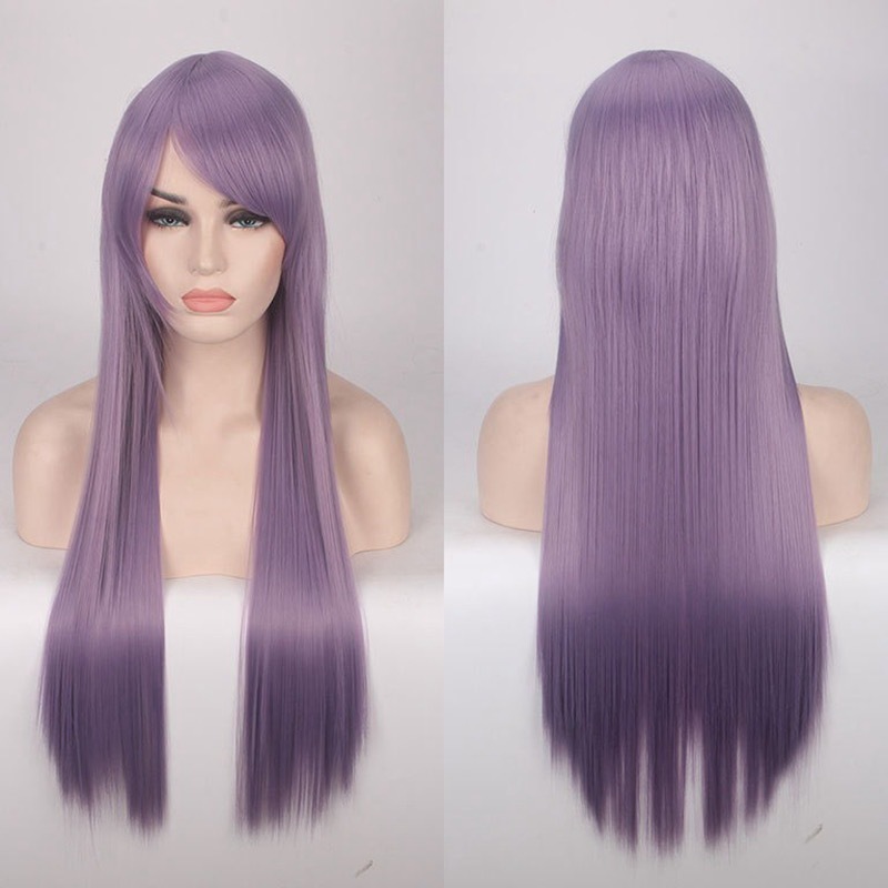 Halloween largo Bangs largo pelo recto 80cm color de alta temperatura Peluca de seda cos anime cos pelo falso en stock Generación de pelo