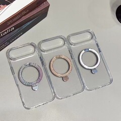 iPhone16promax透明支点シェルApple 17グラデーションシェルグリッター磁気ホルダー携帯電話ケースに適しています。