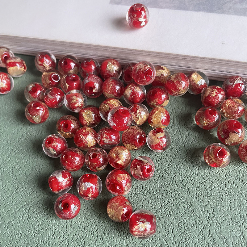 Yonghe 金箔灰ガラス DIY ルースビーズアクセサリーラウンドビーズ古代カラフルな砂ガラスビーズ半完成アクセサリー 1|undefined