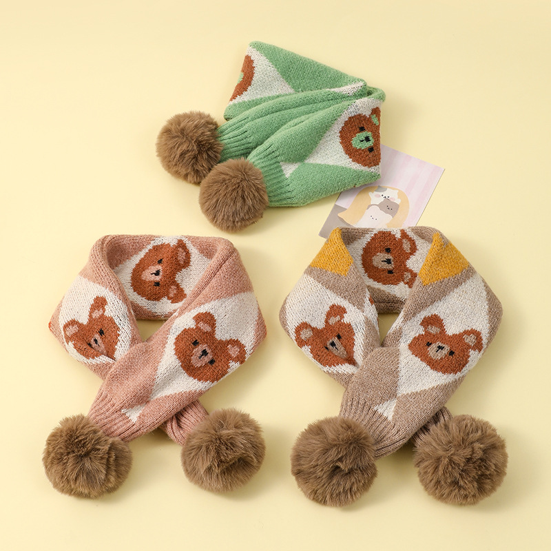 Kinder Strickschal Mit Bären- Und Hasenmotiv Für Mädchen_voghion.com