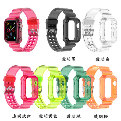 適用蘋果SE手表透明表帶Apple watch123456透明壹體冰川表帶腕帶