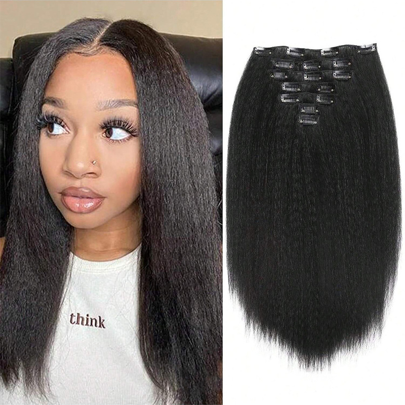 Clip-In Hair Extensions European and American Style Yaki African Women's Long Straight Hair 16 Clips 7-Piece Set Yaki Kinky Straight Clip-In Hair Extensions European and American Style Yaki African Women's Long Straight Hair 16 Clips 7-Piece Set Yaki Kinky Straight