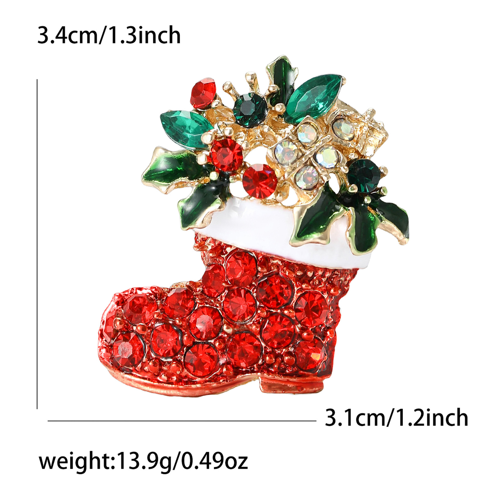European and American Cross-Border Enamel Inlaid Diamond Luxury Santa Claus Shoe Brooch Versatile Clothing Accessory Unisex Brooch Gift