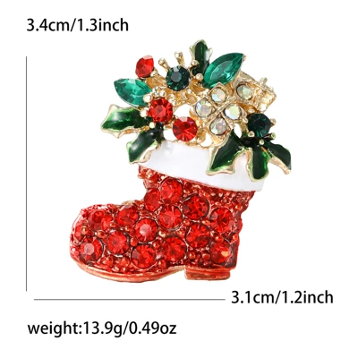 European and American Cross-Border Enamel Inlaid Diamond Luxury Santa Claus Shoe Brooch Versatile Clothing Accessory Unisex Brooch Gift (Yaxa sancaqları) - gold-0854-gd