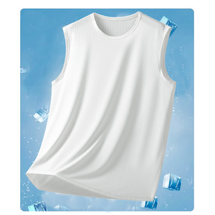 2025 Summer New New Fabric Ice Silk Vest Men's Ice Sense Casual Sports Sleeveless Top Men's Round Neck Vest