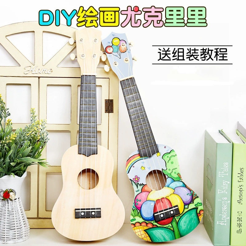 Укулеле с нотами, гитара, набор красочных материалов, деревянная игрушка, DIY, граффити