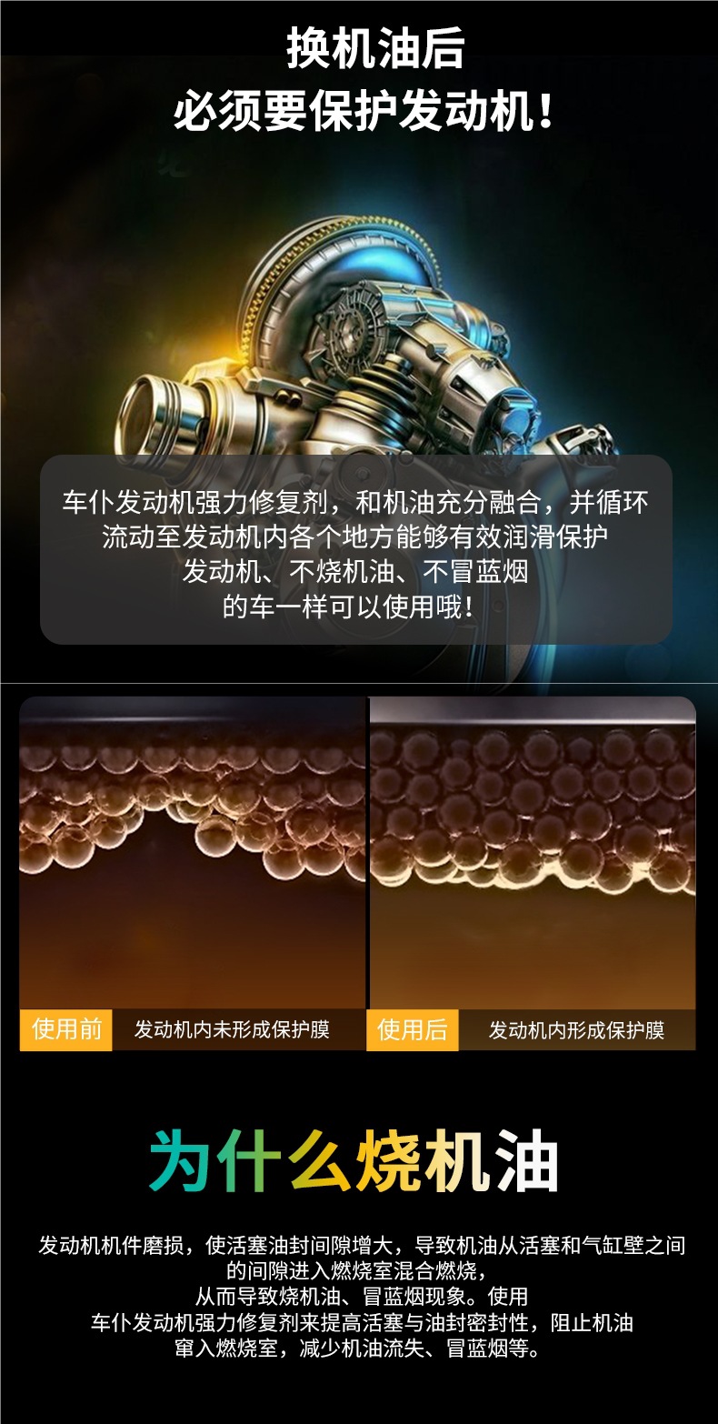 Car Engine Repair Agent for Noise Reduction, Vibration Elimination, Powerful Anti-Oil Burning, Anti-Wear Protection, and Oil Additive