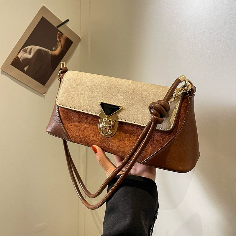 Нишевая контрастная цветная сумка с вышивкой, женская новая популярная универсальная взрывоопасная сумка через плечо, сумка через плечо для подмышек, Сумка с французской палкой, 2023