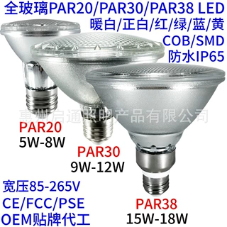 跨境电商 PAR38 LED灯泡 全玻璃防水IP65 高亮度 可调光 CE FCC