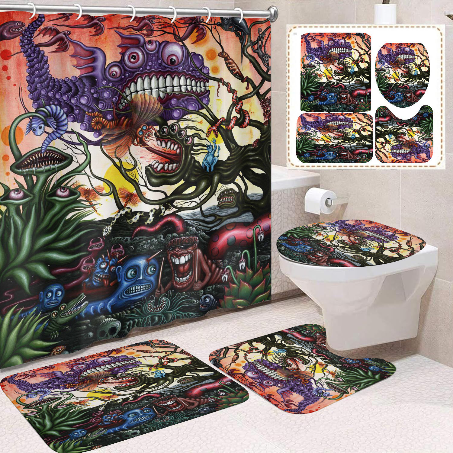 Ventas transfronterizas de Halloween cortina de baño cortina de noche terror impresión digital cortina de baño impermeable cortina de baño mayorista