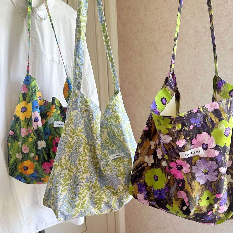 518727 Cross-Border Supply Floral Canvas Bag Large Capacity Tote Bag Spring Shoulder Bag Colorful Printed Women's Bag