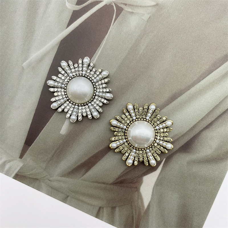 Vintage Blumen Brosche Mit Perlen Und Strass, Elegantes Accessoire_voghion.com