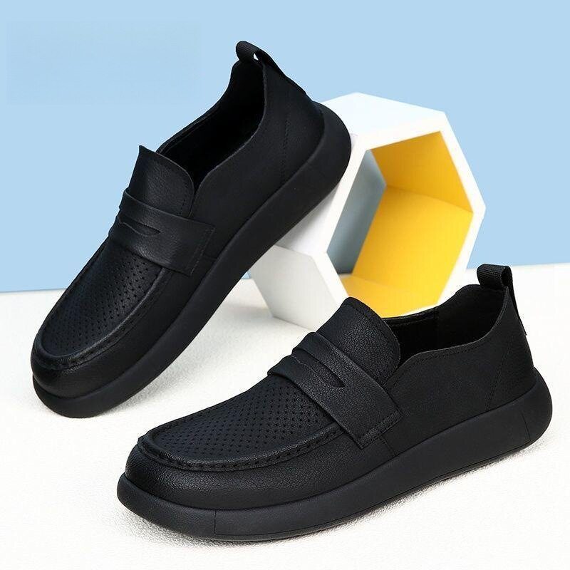 Giày lười nam mùa hè kiểu Anh, da lộn đục lỗ, đế bệt, mang êm chân — 2306 kaki rỗng, 2306 rỗng màu đen chi tiết 5