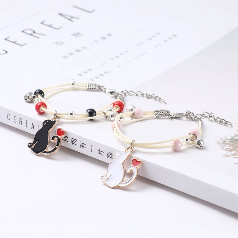 2021新款爱心猫咪情侣手链一对女学生闺蜜礼物景德镇陶瓷饰品