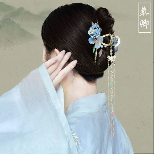 Original Handmade Bellflower Gua-style Hanfu Hair Accessories Fringe Hairstyle White Metal Shark Clip Versatile Simple