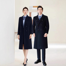 职业毛呢外套女中长款黑色前台迎宾工装加棉加厚呢子工作服大衣冬
