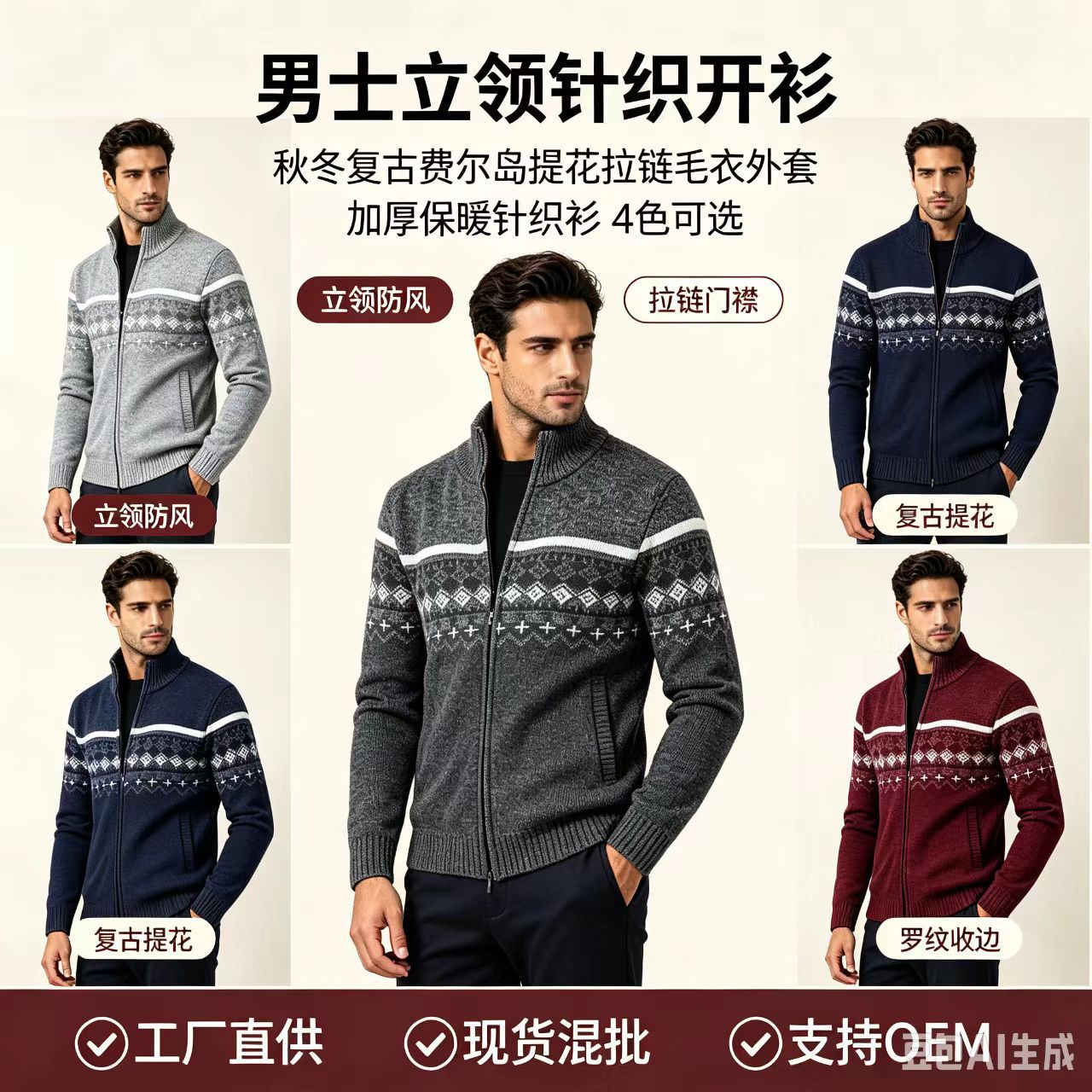 Cárdigan ajustado de jacquard para hombre, estilo casual, para otoño e invierno, de manga larga, urbano, cómodo para el día a día, tejido transpirable.