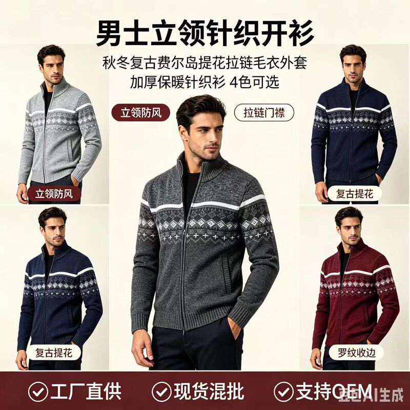 Slim-Fit Jacquard Export Autumn and Winter Casual Men's Cardigan Long-Sleeve Urban Daily Comfortable Knitwear Moisture-Wicking