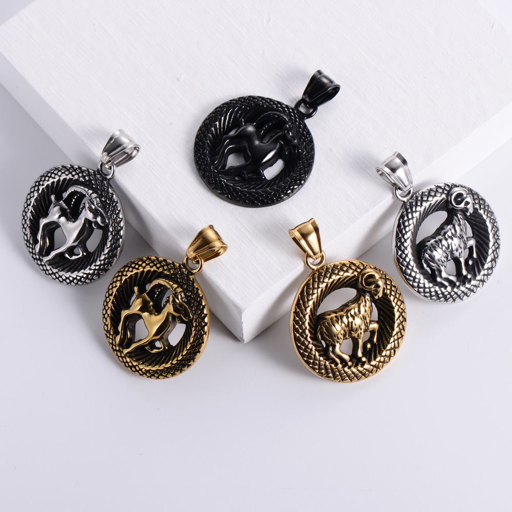 Retro Twelve Constellations Black Stainless Steel Pendant Wholesale Nihaojewelry display picture 6