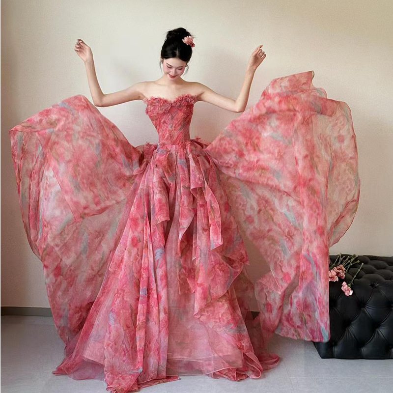 Toast Dress 2025 New High-End Super Fairy Student Adult Ceremony Princess Dress Tube Top Bride Engagement Evening Dress for Women