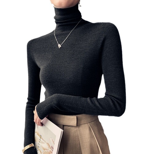 Layered High-Neck Thicker Crew Neck Knit Top for Women, Stylish Long-Sleeve Turtleneck Crew Neck Sweater for Women