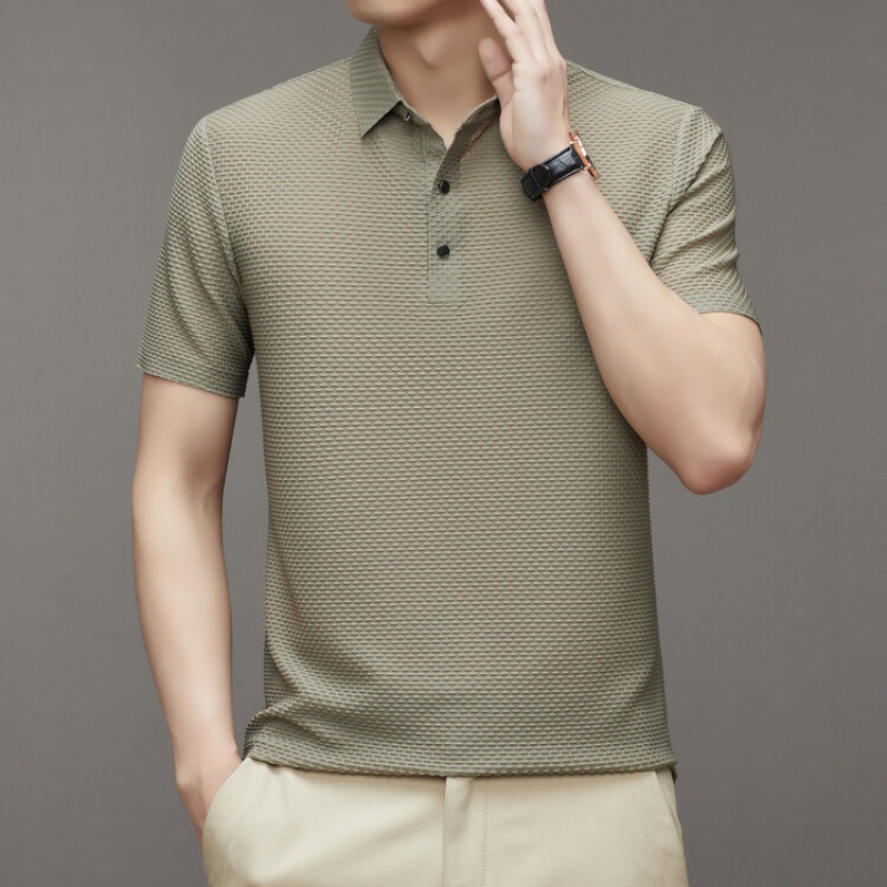 Summer silk breathable thin solid polo for leisure