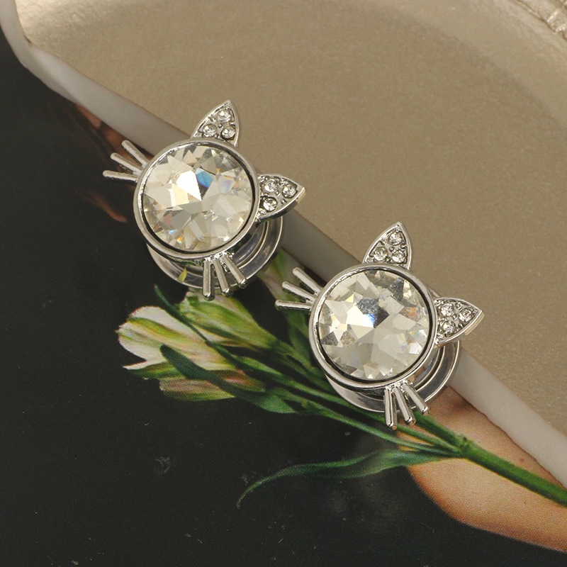 Cross-border Stainless Steel Cat Head Piercing Ear Hole Tool Punk Crystal Earrings detail image 11