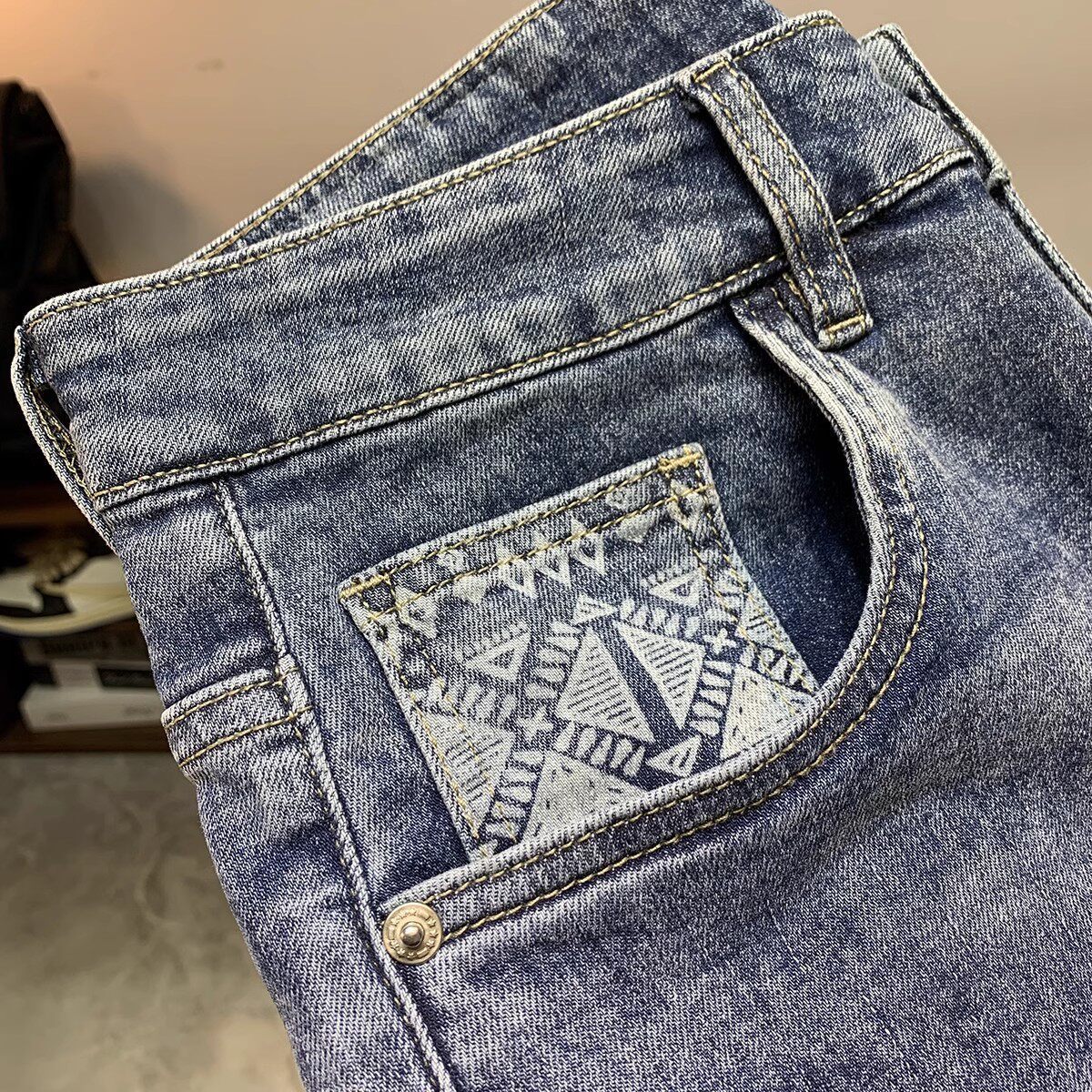 Men's Clothing Men's High End Light Luxury Printed Denim Shorts Style Slim Fit Summer Casual Pants Trendy Retro Five Point_mkmklike.com