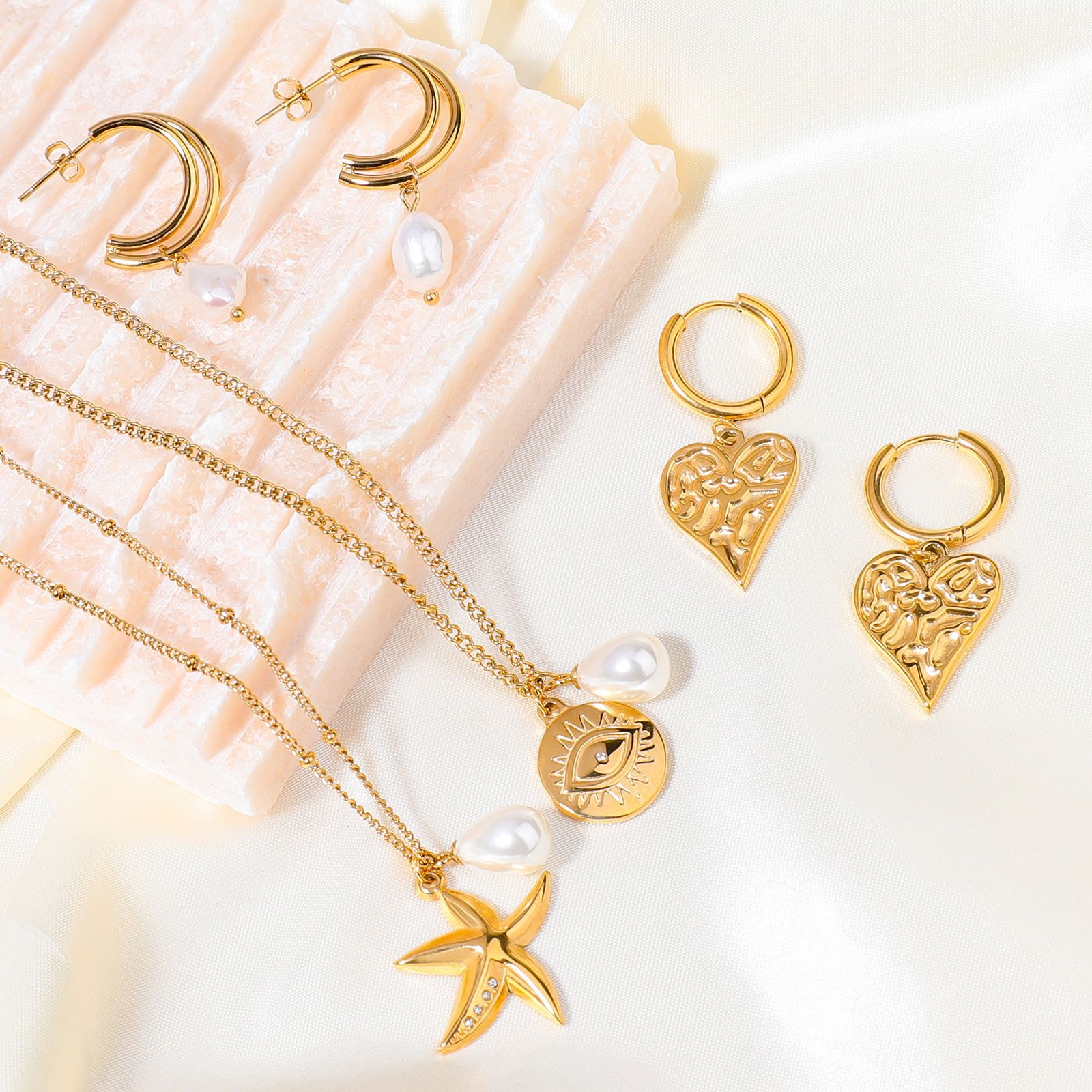Heart Shape Pattern Women's Gender Simple Style Commute Heart Shape Stainless Steel Patchwork Earrings Necklace