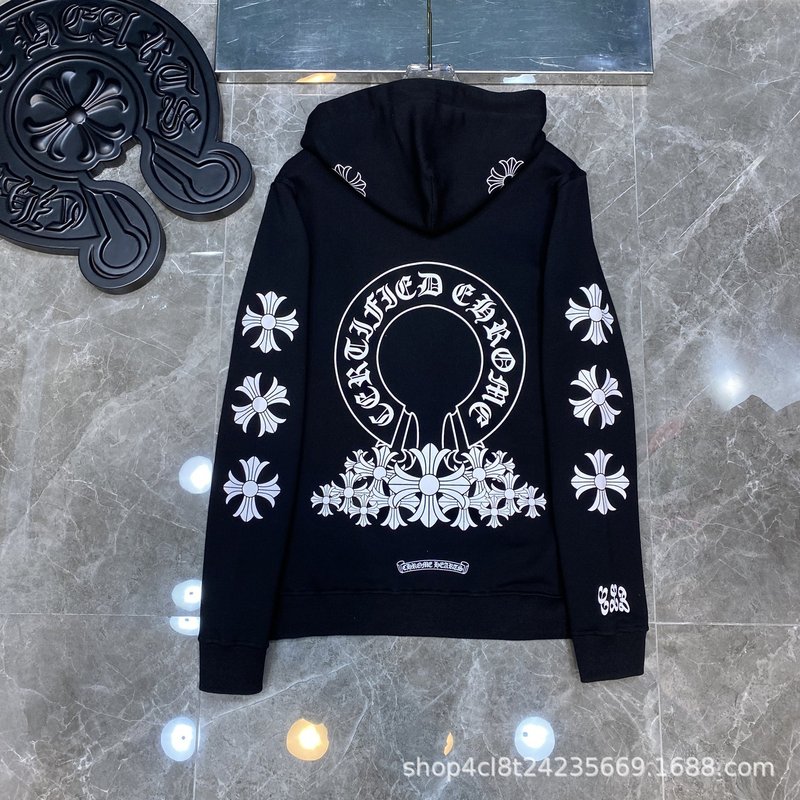 24SS Crow 正しいバージョン馬蹄パターンサンスクリット古典フード付きスウェットシャツ男性と女性のための同じスタイルのジッパースウェットシャツ卸売|undefined